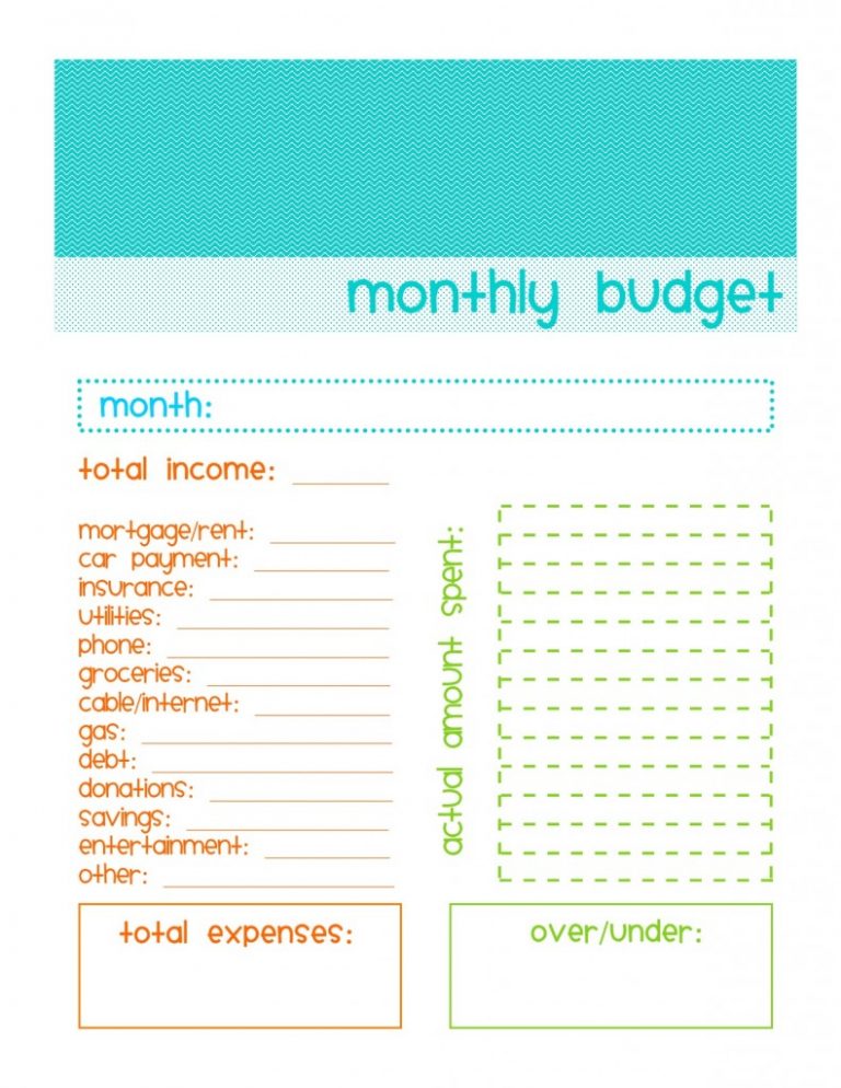 Free Monthly Budgeting Sheet